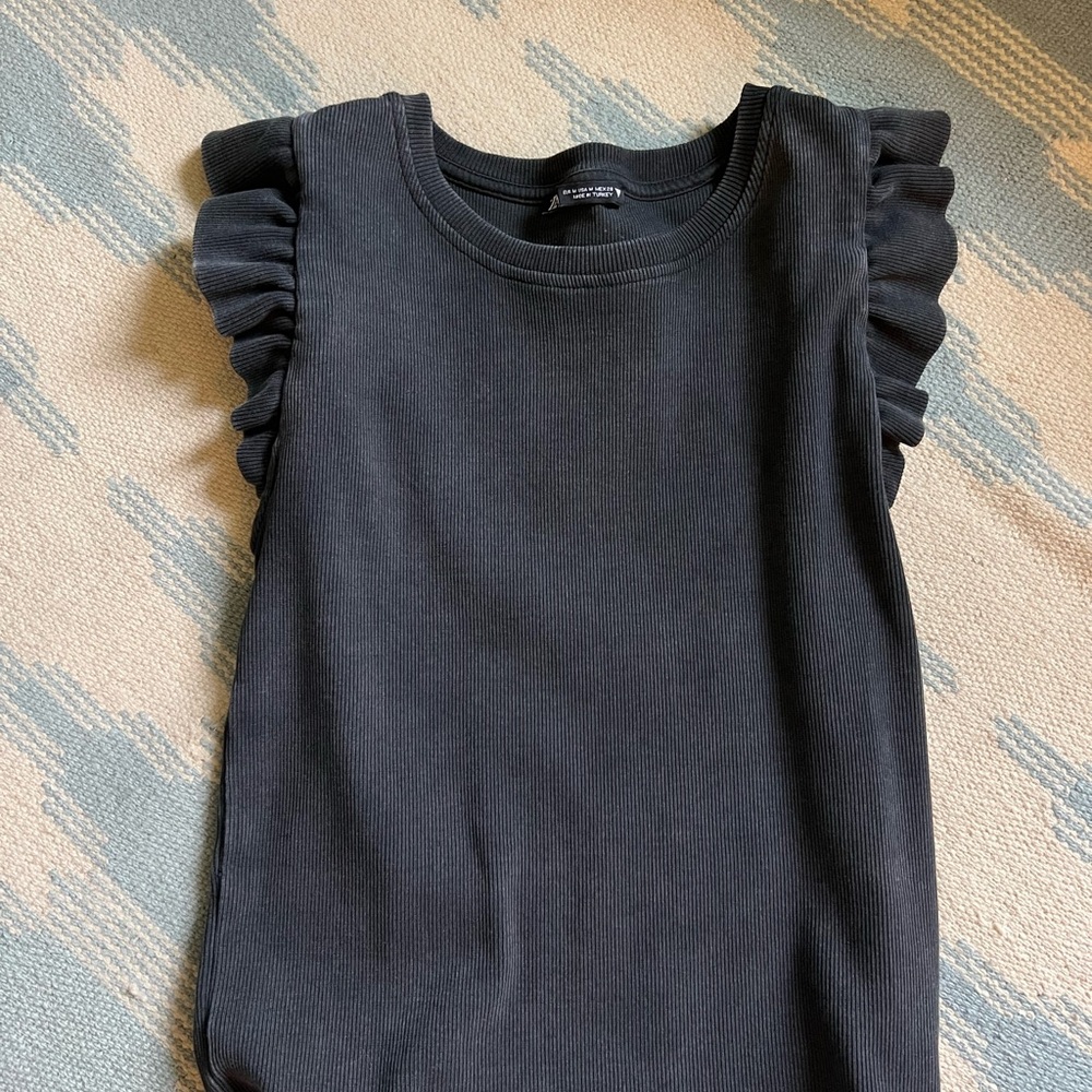 Zara Black Ruffled Tank Top Size M